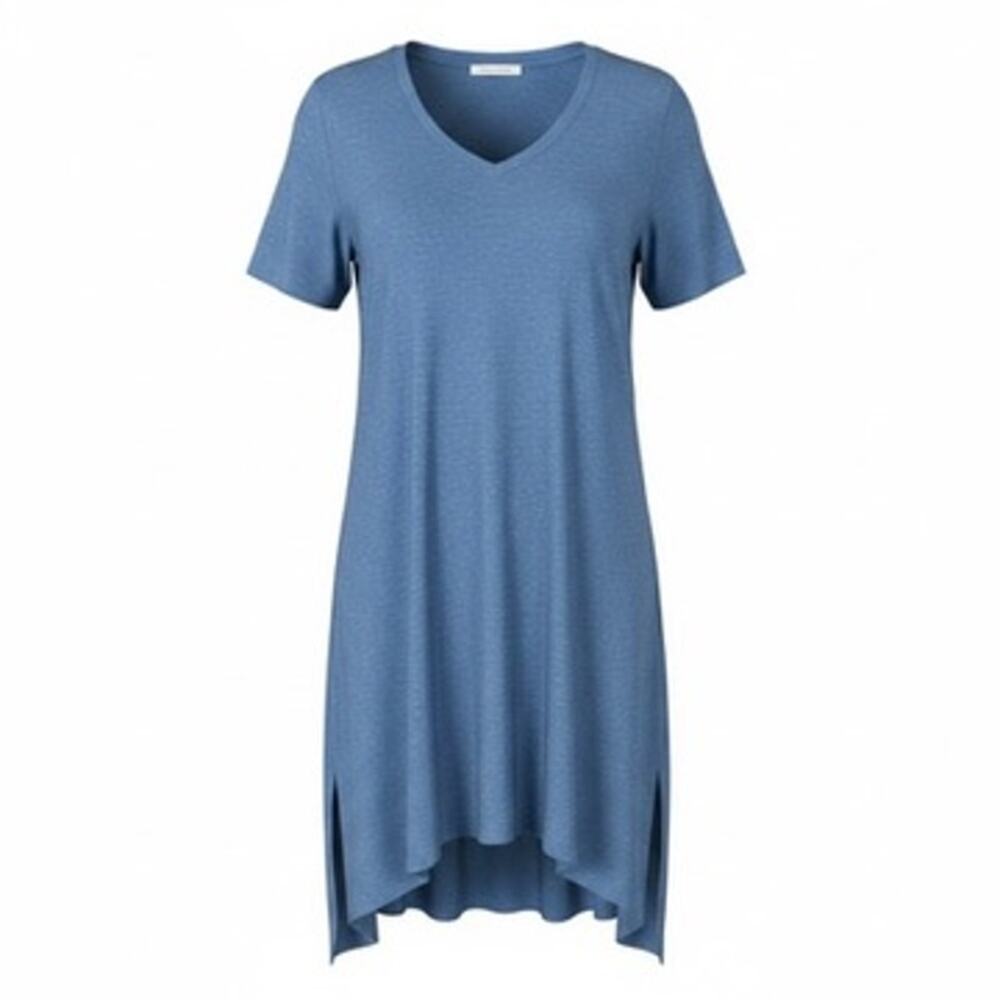 Logo Lounge Womens Large Blue Heathered V-Neck Sharkbite Hem Dress Seam Detail